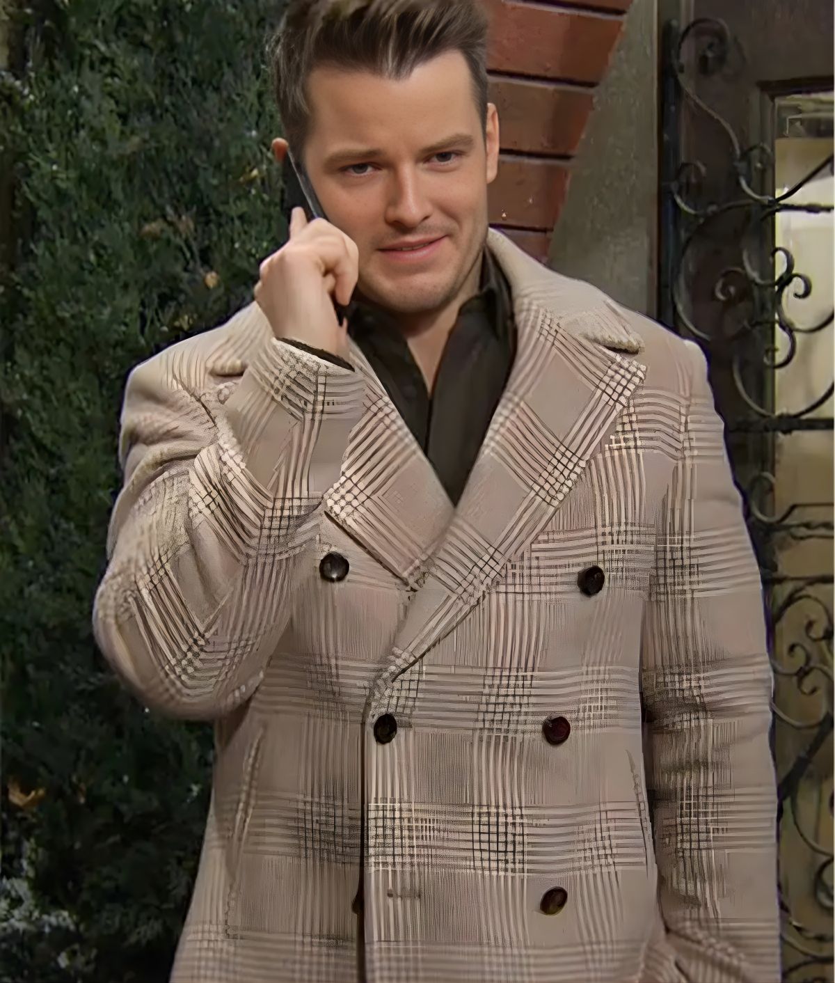 Kyle Abbott’s Beige Glen-Check Coat Full Style Breakdown